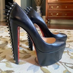 Christian Louboutin ‘Electropump’ Black Spiked Napa Leather Platform Pumps 39
